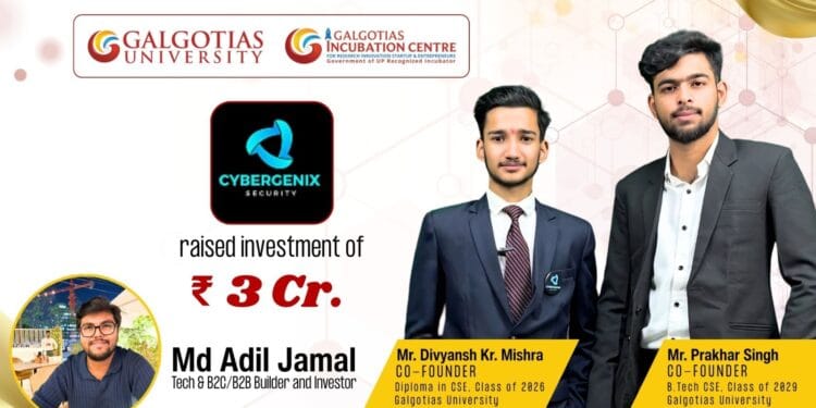 INR 3 Crore Funding Grabbed by Galgotias University Student-Led Startup Cybergenix Security Pvt Ltd